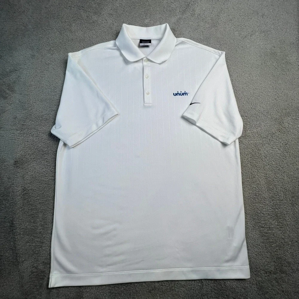 Nike Golf Dri Fit White Mens Polo Large Shirt Embroidered Unum Logo - Picture 8 of 11